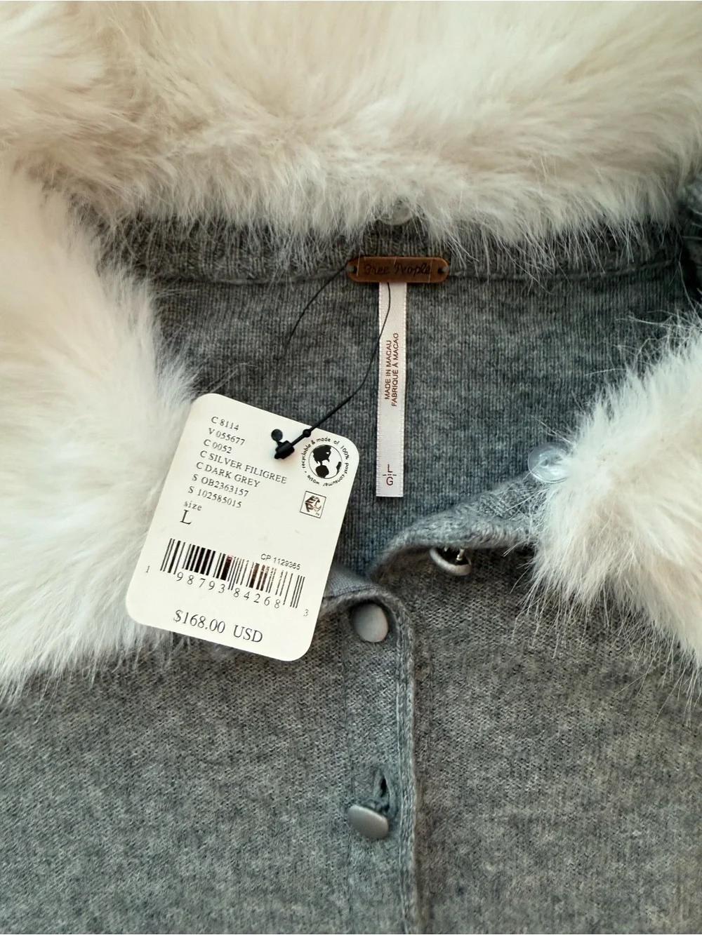 NWT Free People Nocturnal Faux Fur Collar Cardi! Size L